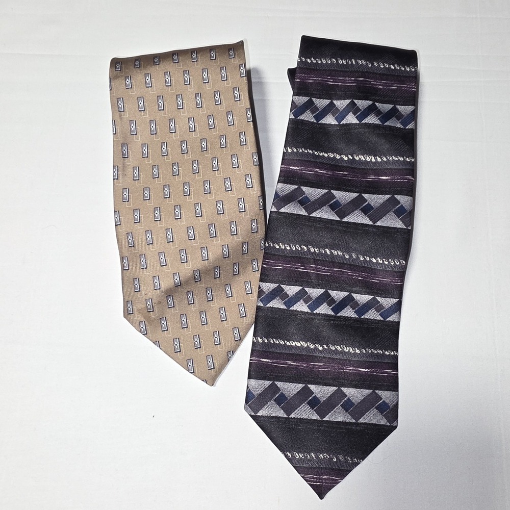 Vintage Men's Necktie Lot 2pc Croft & Barrow Silk, Puritan Geometric Patterns